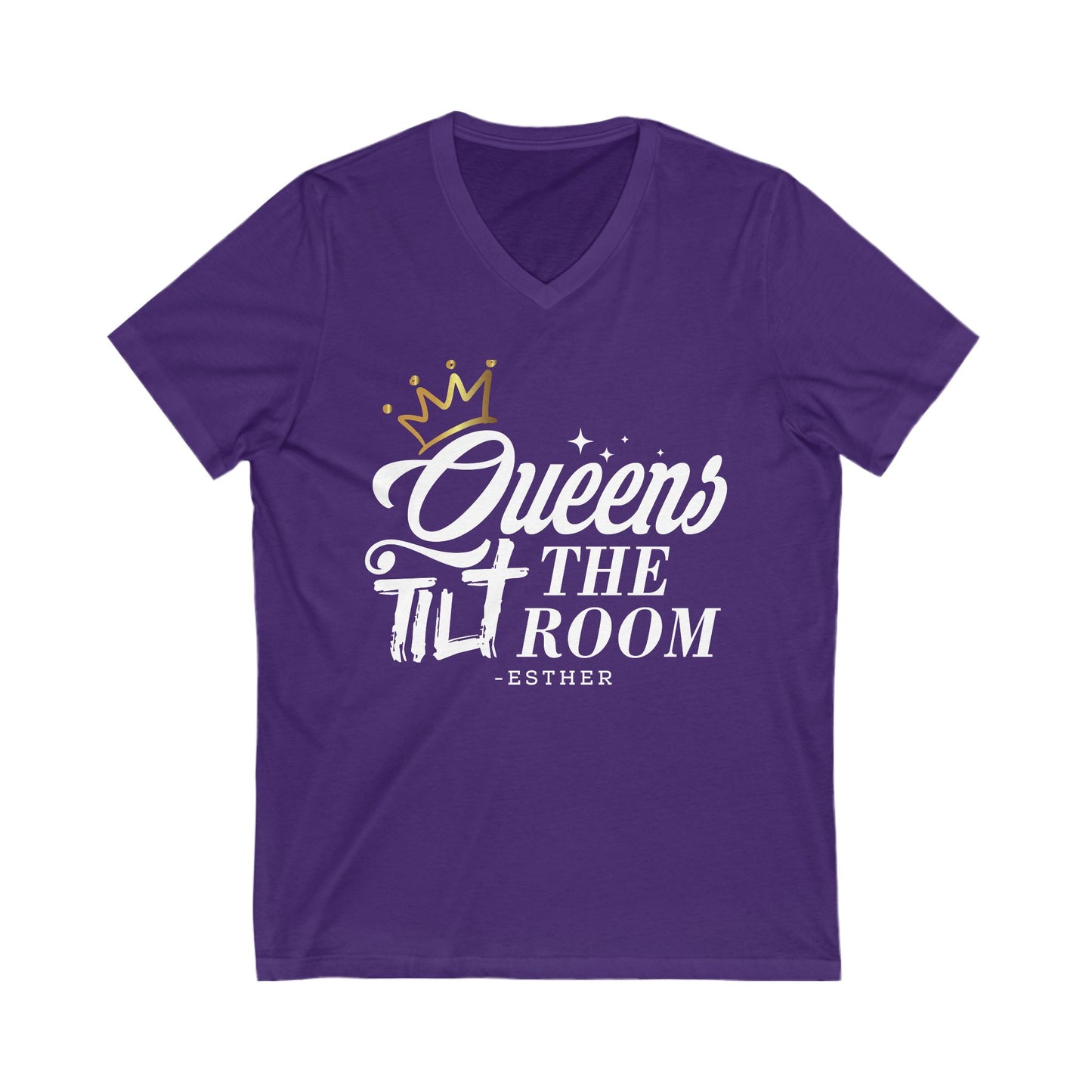 Queens Tilt the Room V-Neck Tee- Celebrate Your Favor!