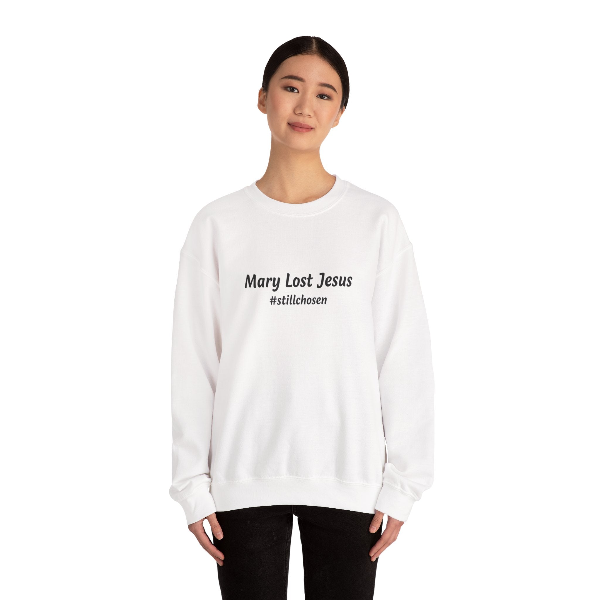 Mary Lost Jesus sweatshirt | absurdist humor, minimalist meme