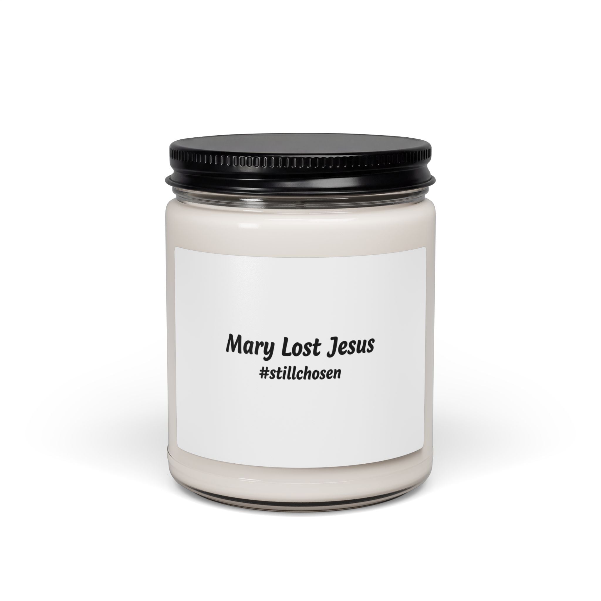 Mary Lost Jesus Soy Candle, absurdist meme label | 9oz scented jar