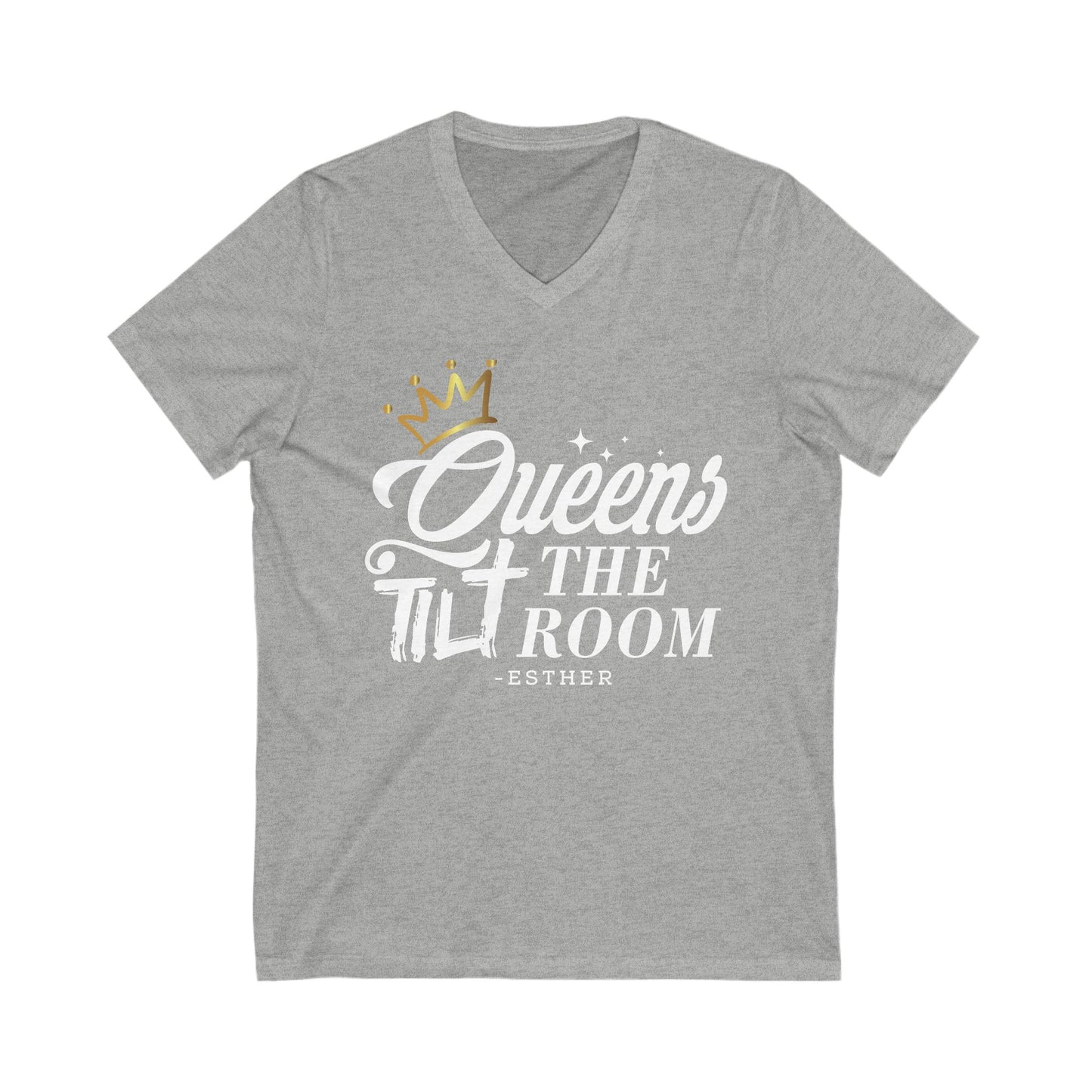Queens Tilt the Room V-Neck Tee- Celebrate Your Favor!
