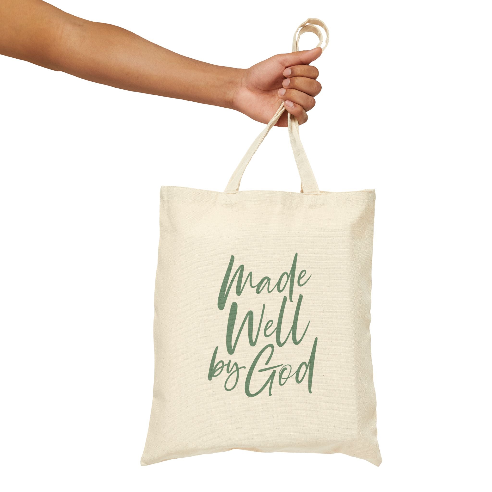 Made Well By God Script Tote - Inspirational Cotton Canvas Tote Bag