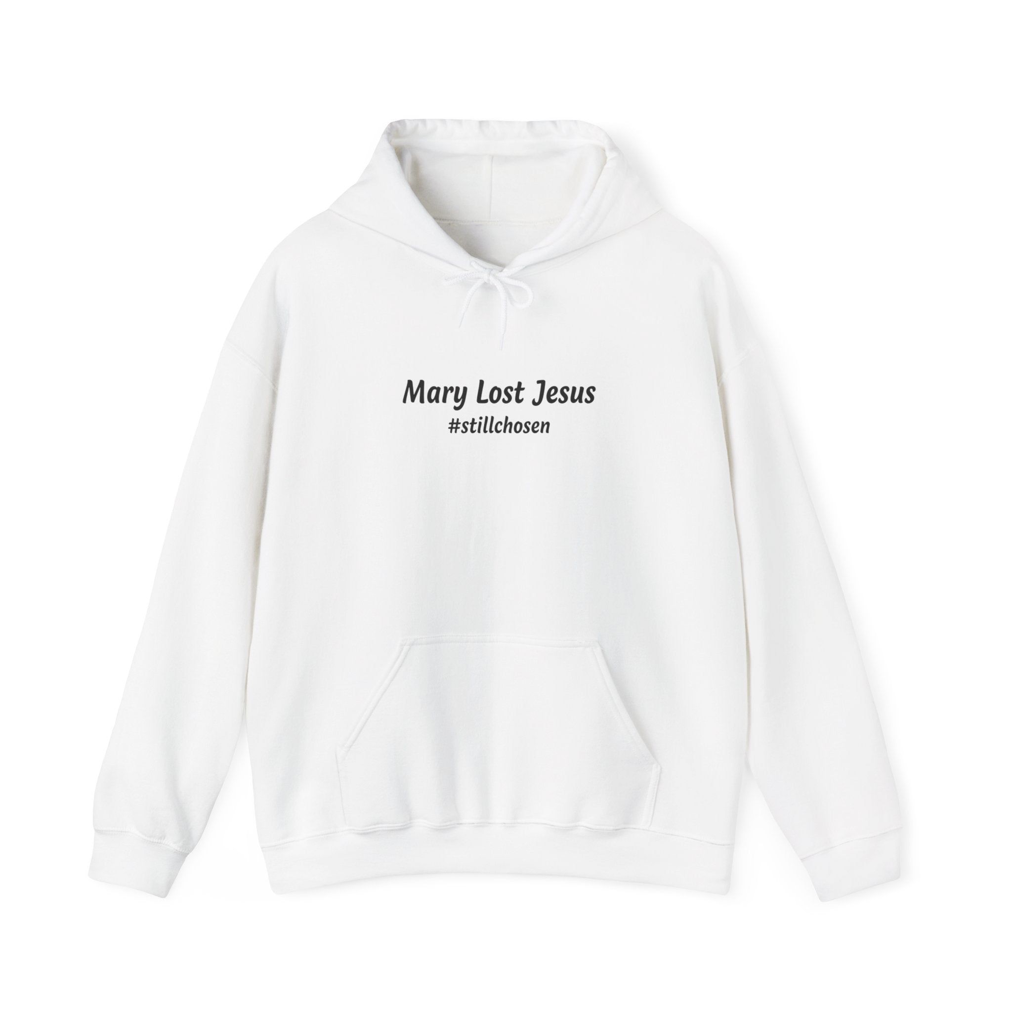Mary Lost Jesus minimalist text Hoodie | absurdist meme, inside joke