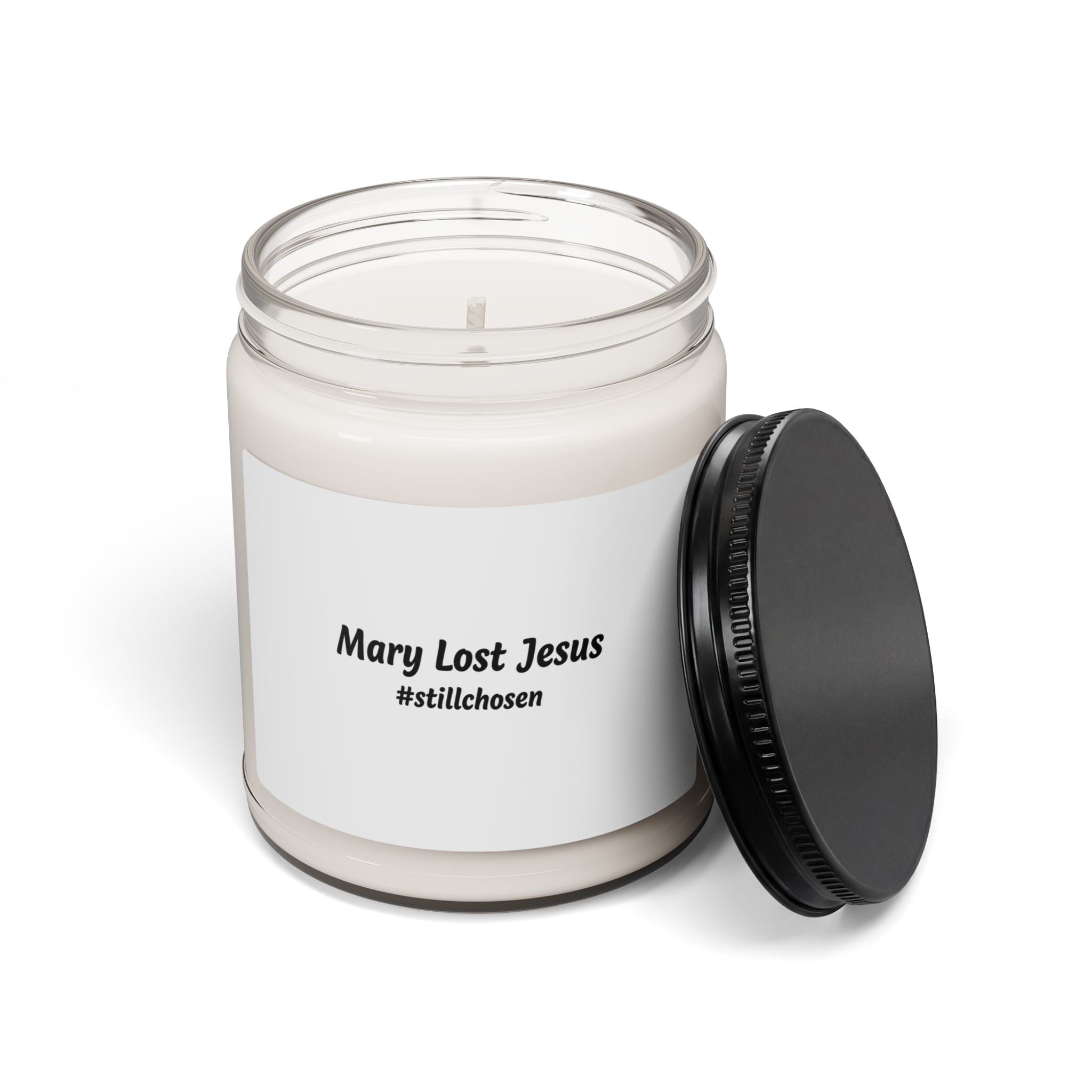 Mary Lost Jesus Soy Candle, absurdist meme label | 9oz scented jar