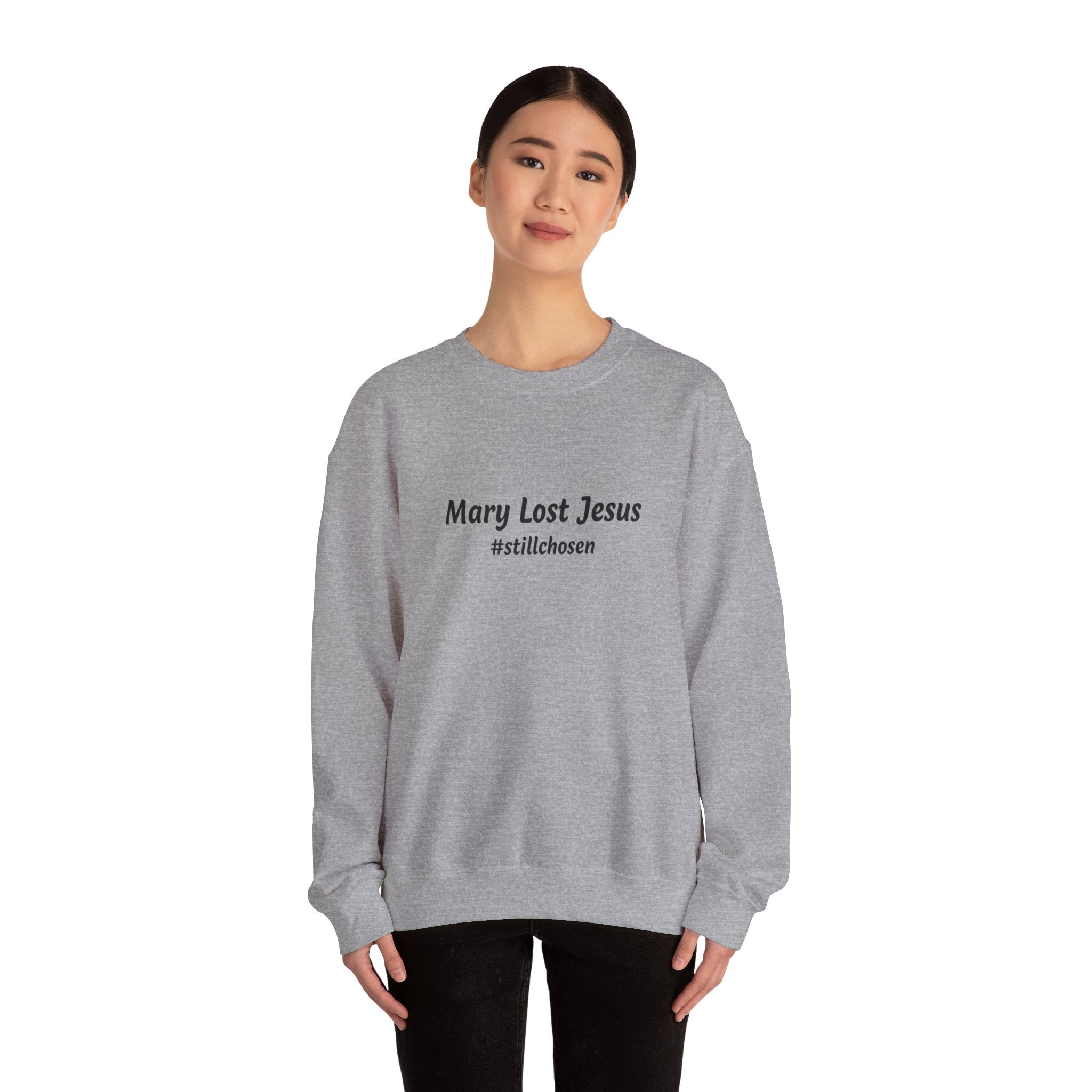Mary Lost Jesus sweatshirt | absurdist humor, minimalist meme