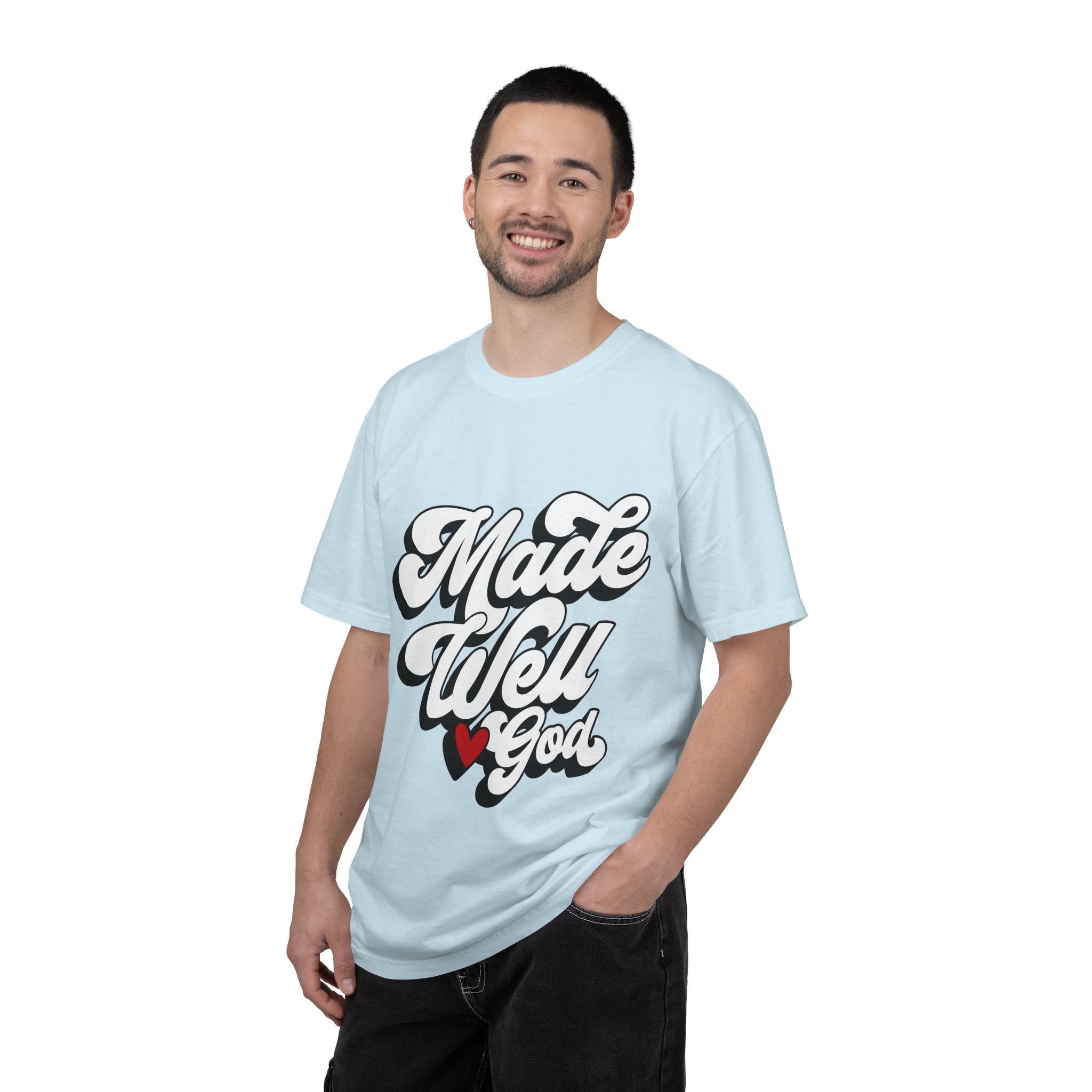 Made Well God T-Shirt — Script Faith Graphic Tee with Heart Accent