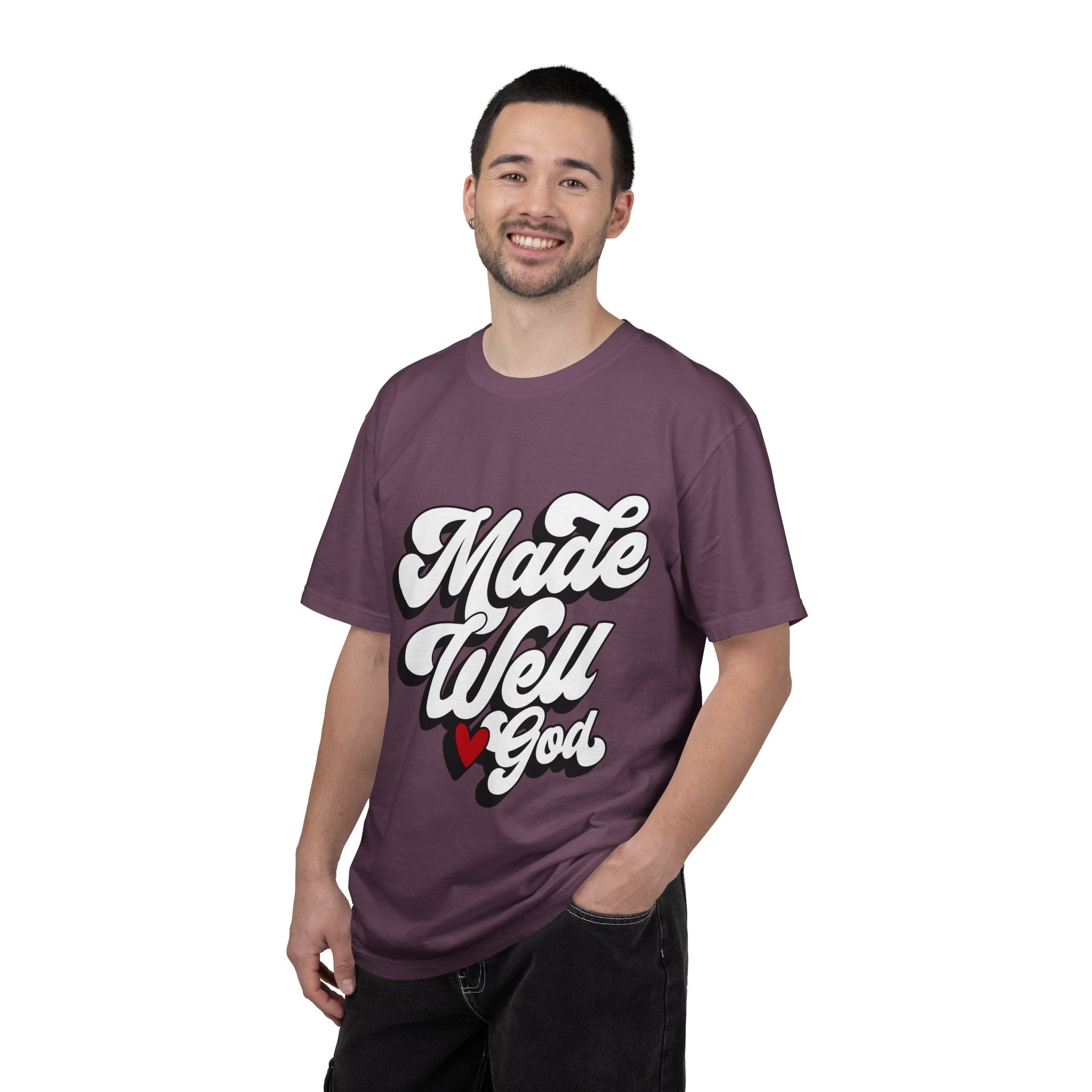 Made Well God T-Shirt — Script Faith Graphic Tee with Heart Accent