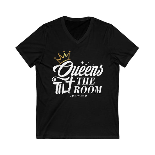 Queens Tilt the Room V-Neck Tee- Celebrate Your Favor!