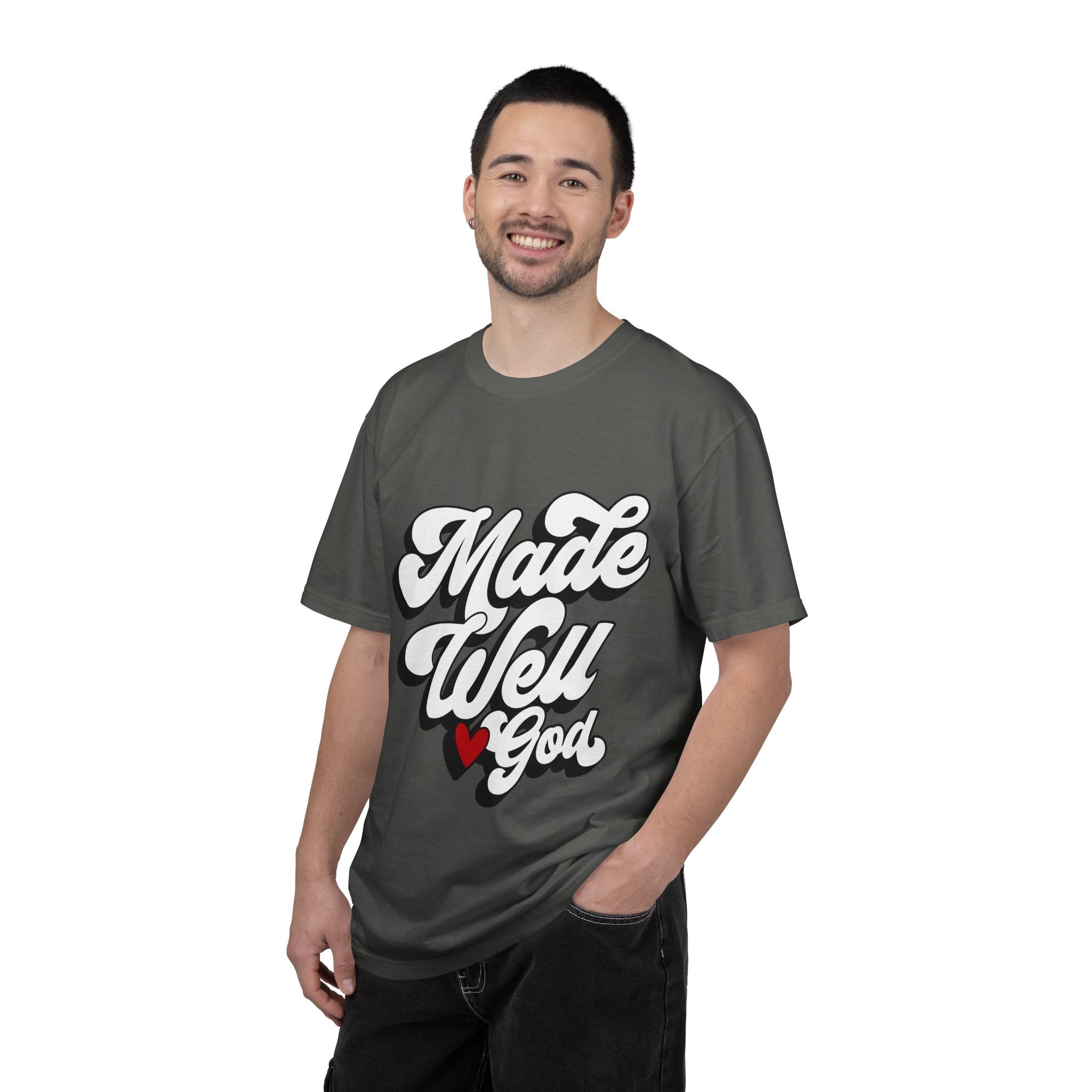 Made Well God T-Shirt — Script Faith Graphic Tee with Heart Accent