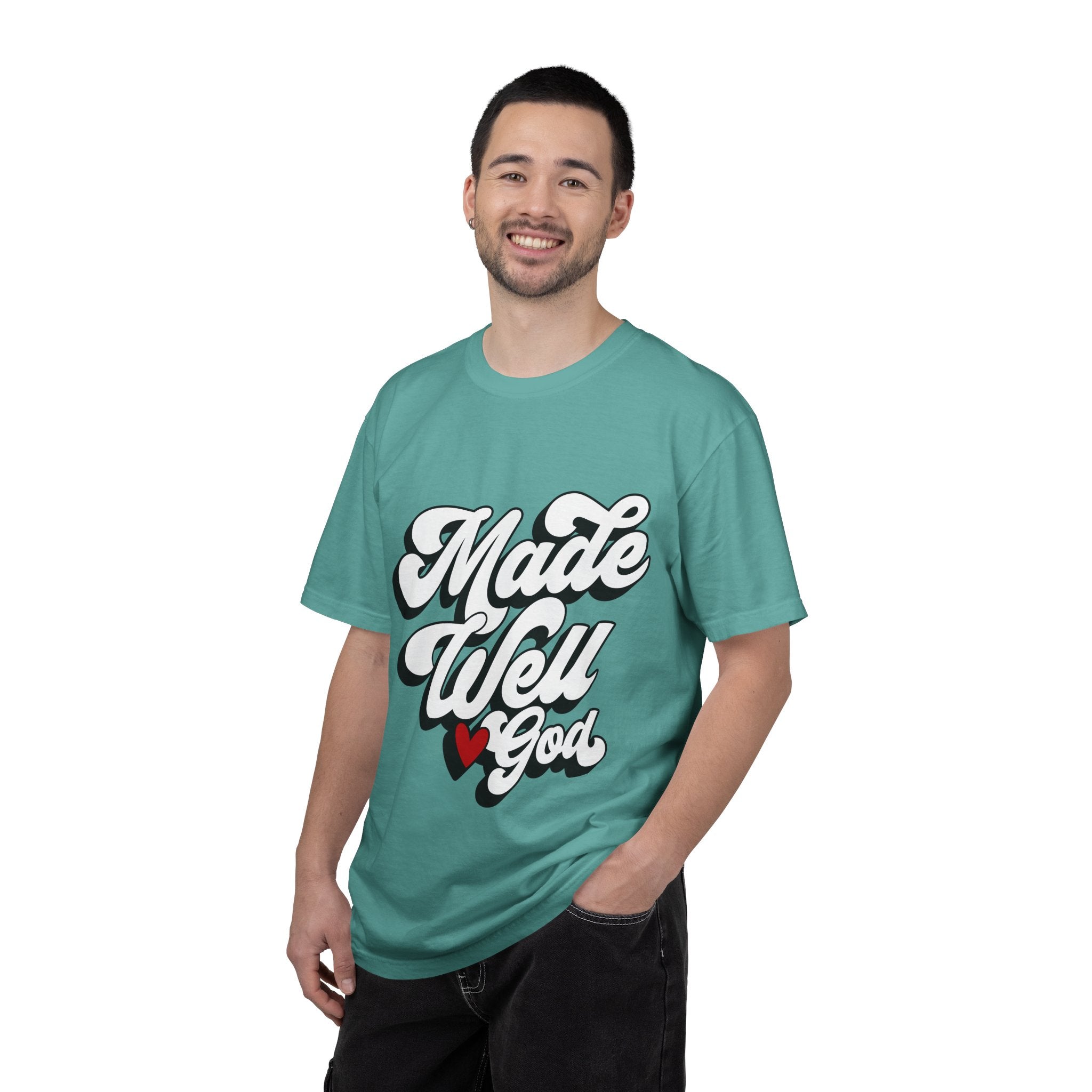 Made Well God T-Shirt — Script Faith Graphic Tee with Heart Accent