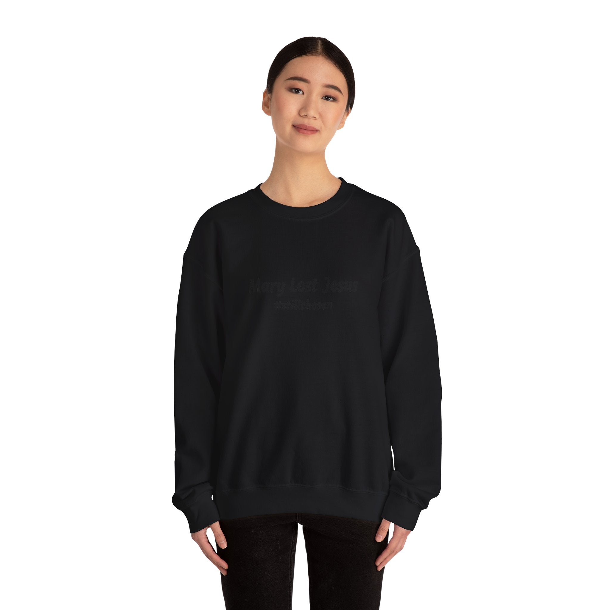 Mary Lost Jesus sweatshirt | absurdist humor, minimalist meme