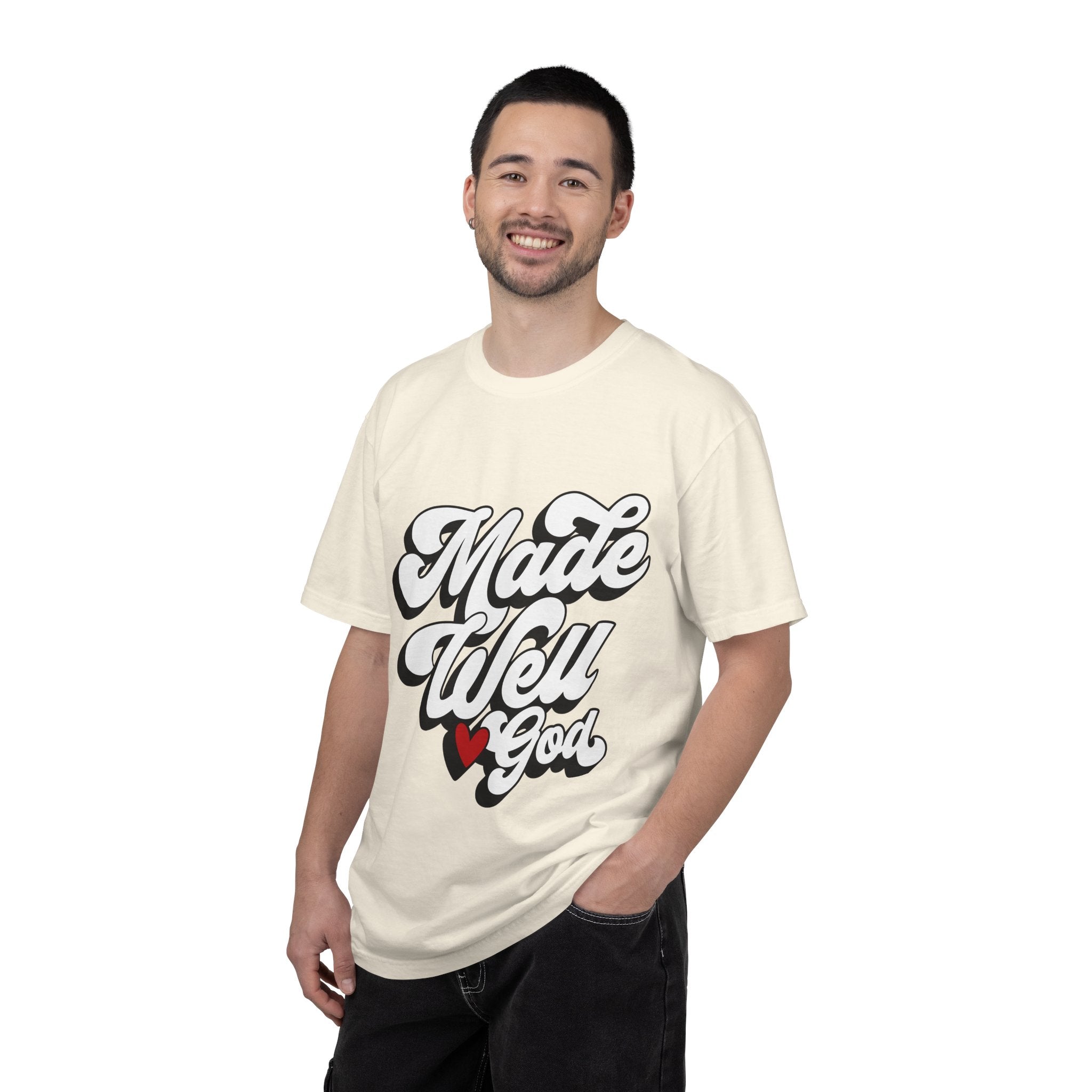Made Well God T-Shirt — Script Faith Graphic Tee with Heart Accent