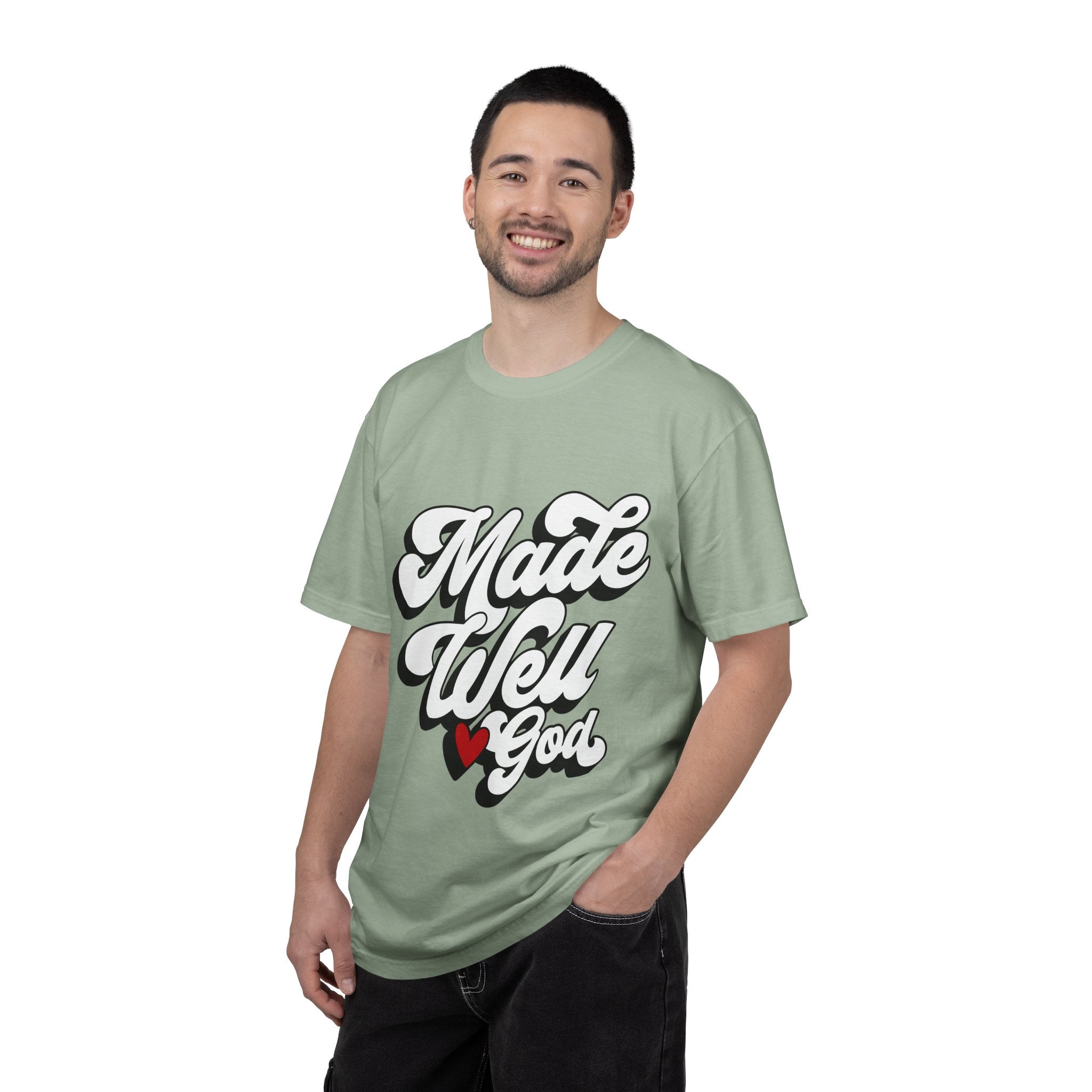 Made Well God T-Shirt — Script Faith Graphic Tee with Heart Accent