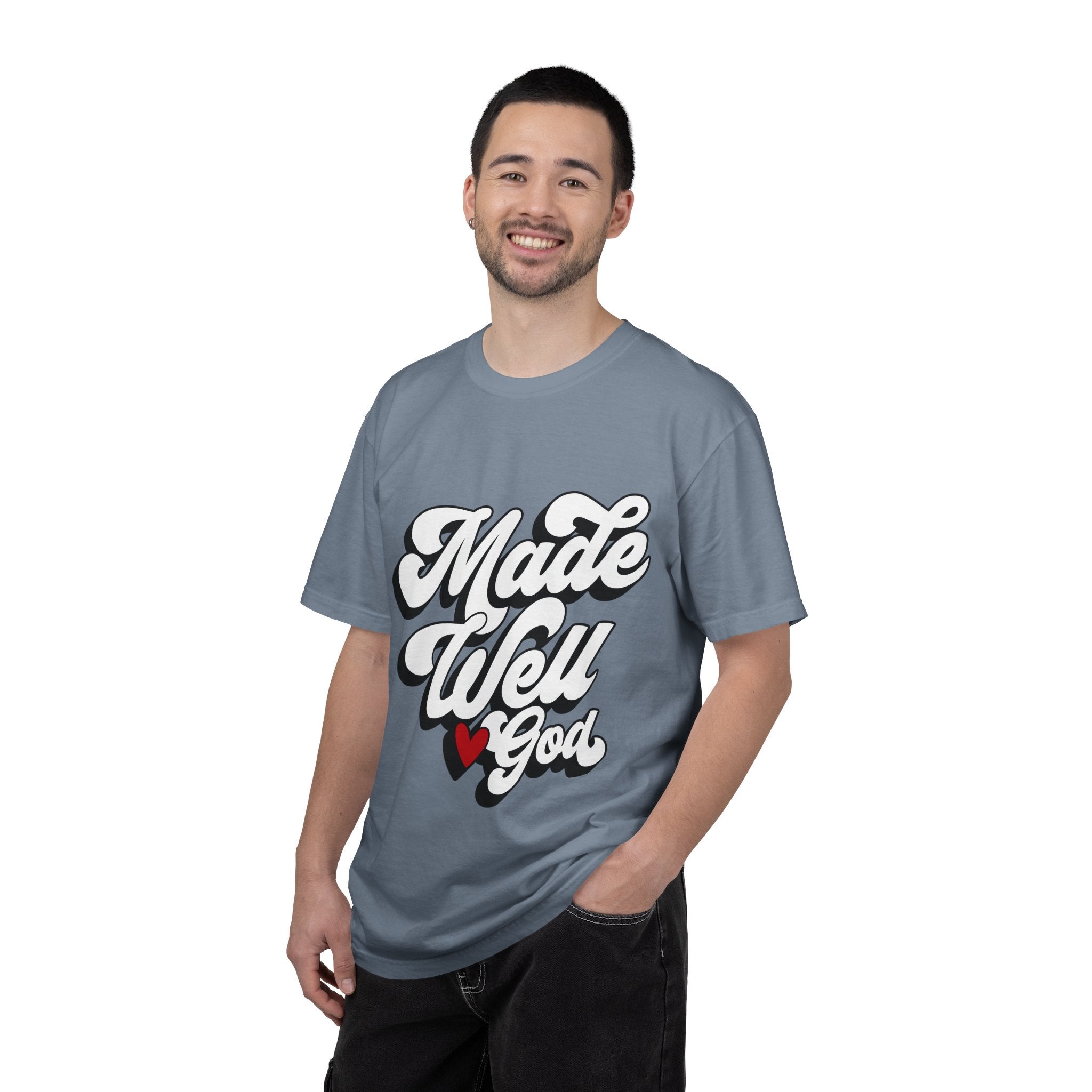 Made Well God T-Shirt — Script Faith Graphic Tee with Heart Accent