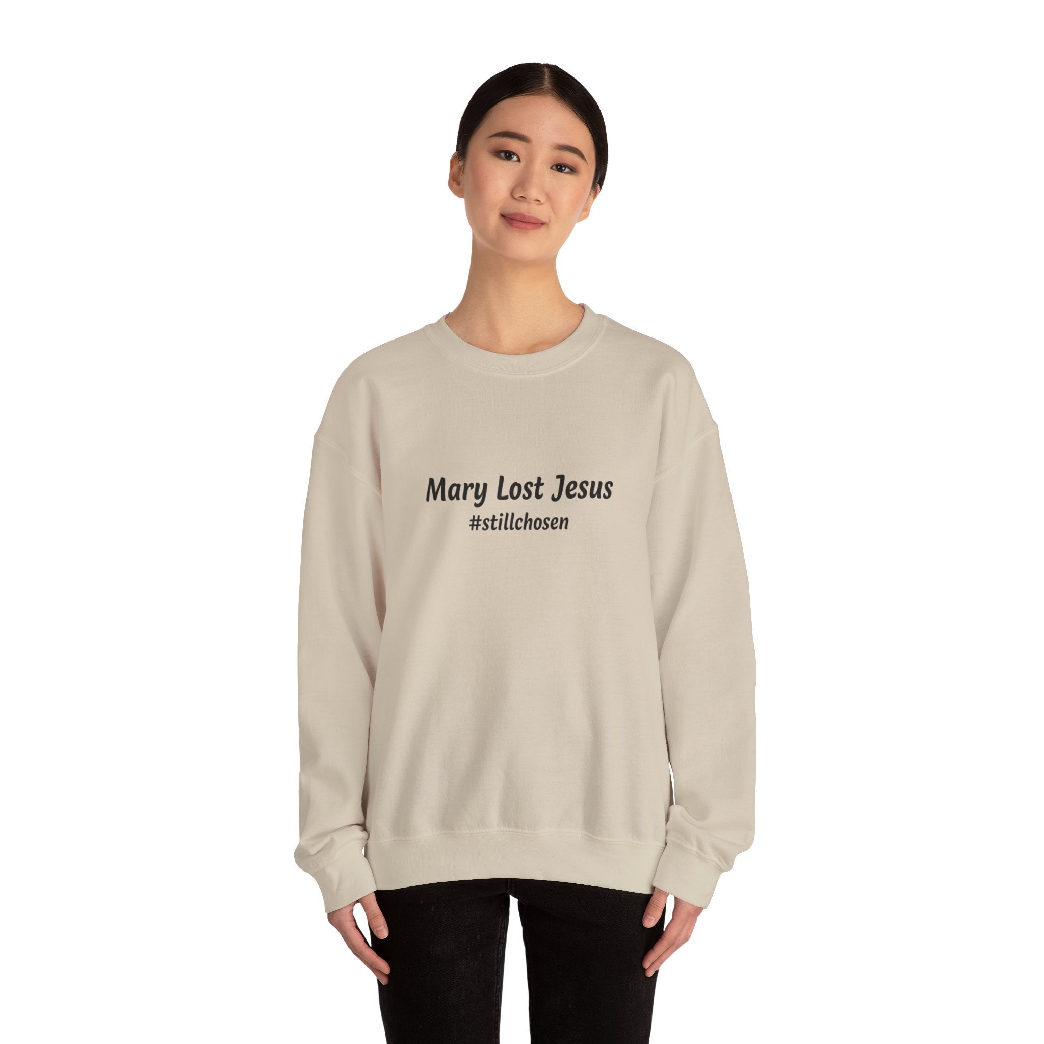 Mary Lost Jesus sweatshirt | absurdist humor, minimalist meme