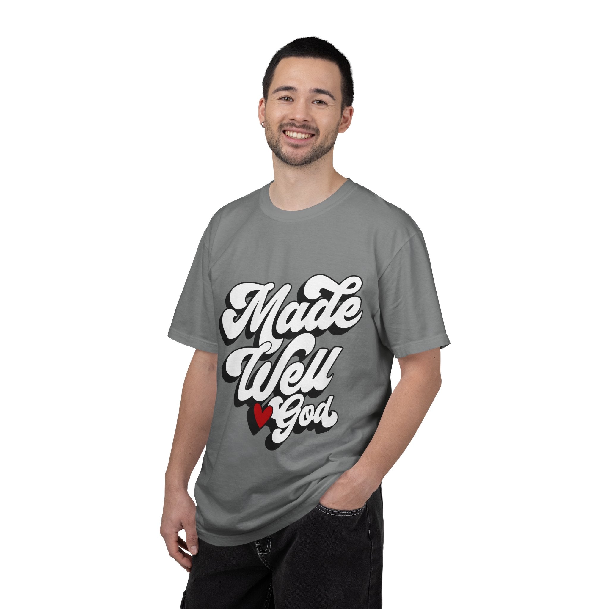 Made Well God T-Shirt — Script Faith Graphic Tee with Heart Accent