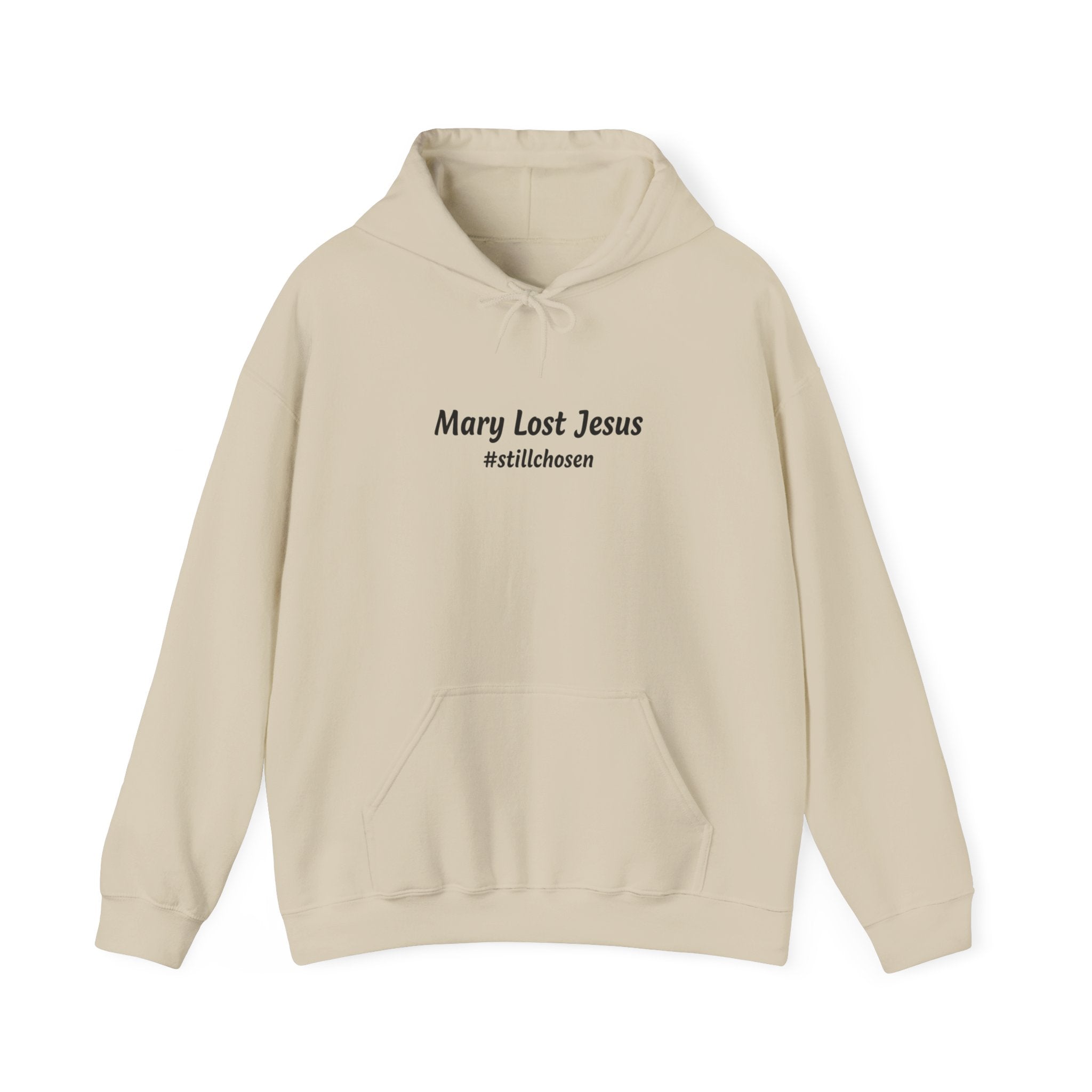 Mary Lost Jesus minimalist text Hoodie | absurdist meme, inside joke