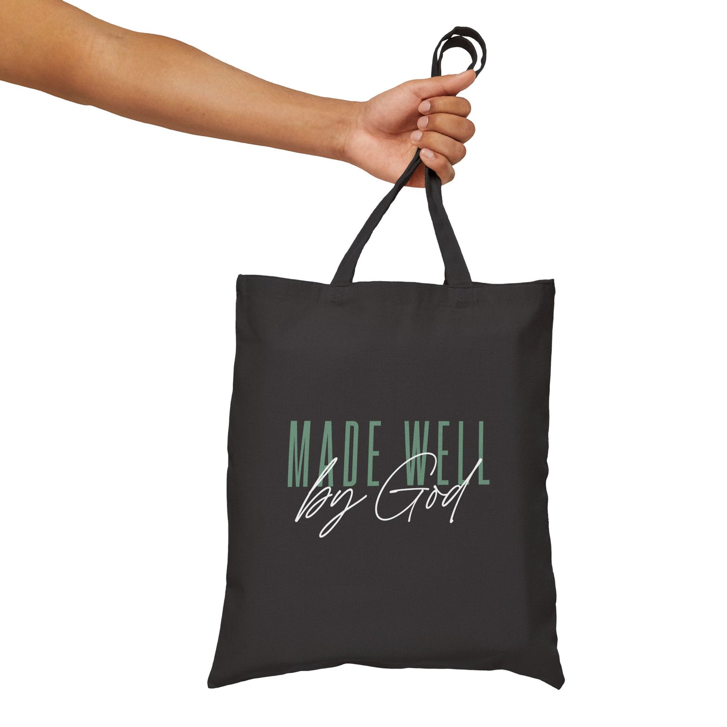 Inspirational Cotton Canvas Tote Bag - 'Made Well by God' Script