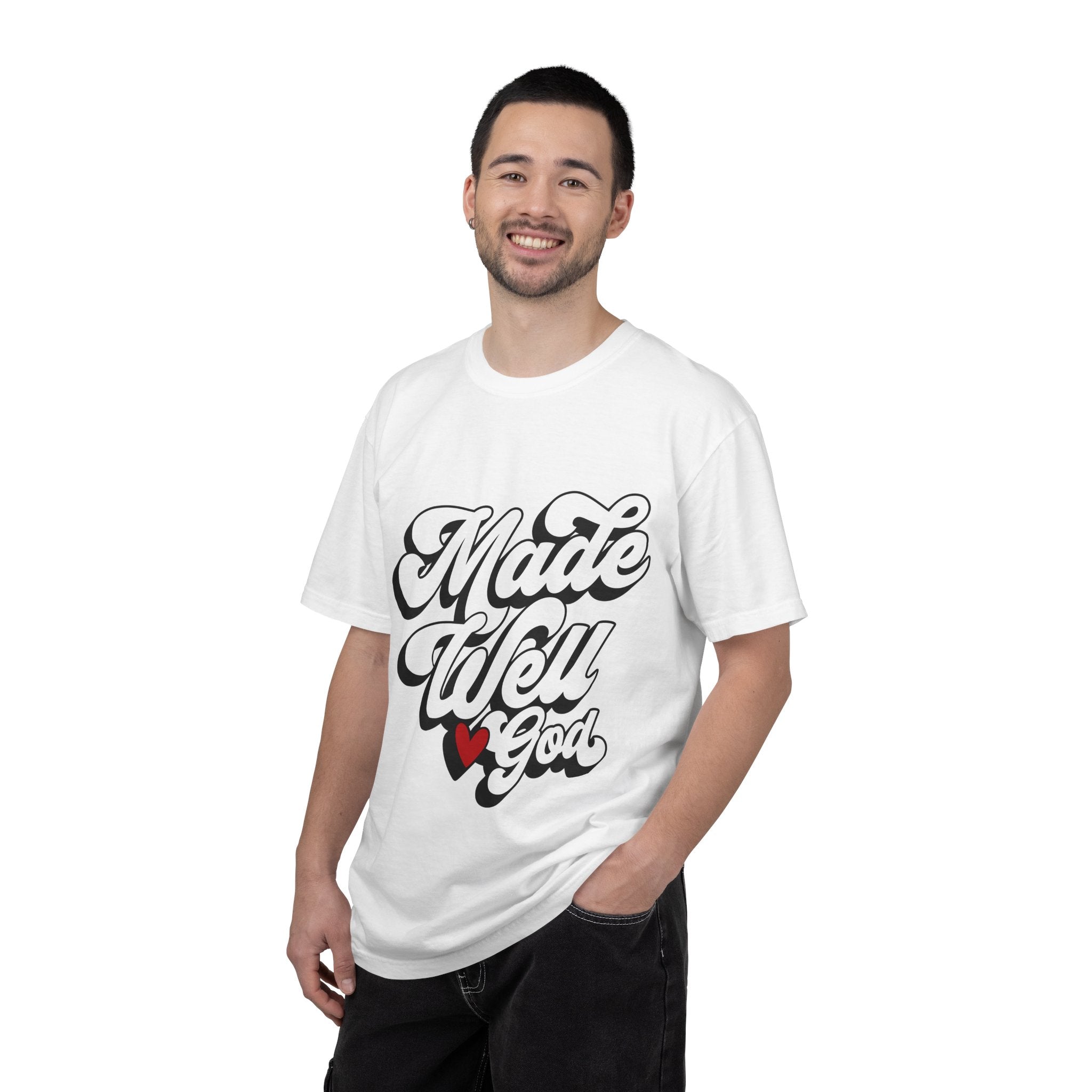 Made Well God T-Shirt — Script Faith Graphic Tee with Heart Accent